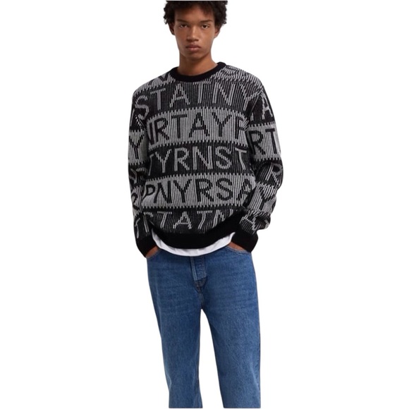 Zara Men’s Stylish Black and Gray Graphic Sweater - Picture 1 of 10